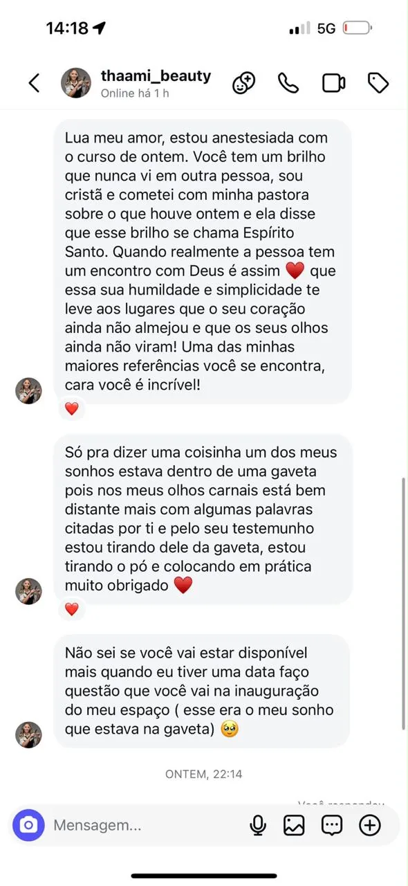 Depoimento de aluna da Lua Glow