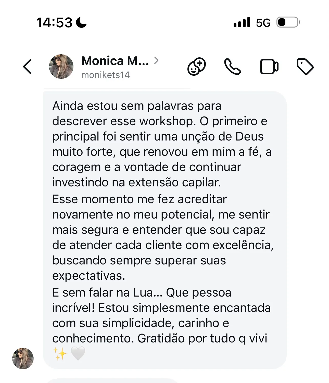 Depoimento de aluna da Lua Glow